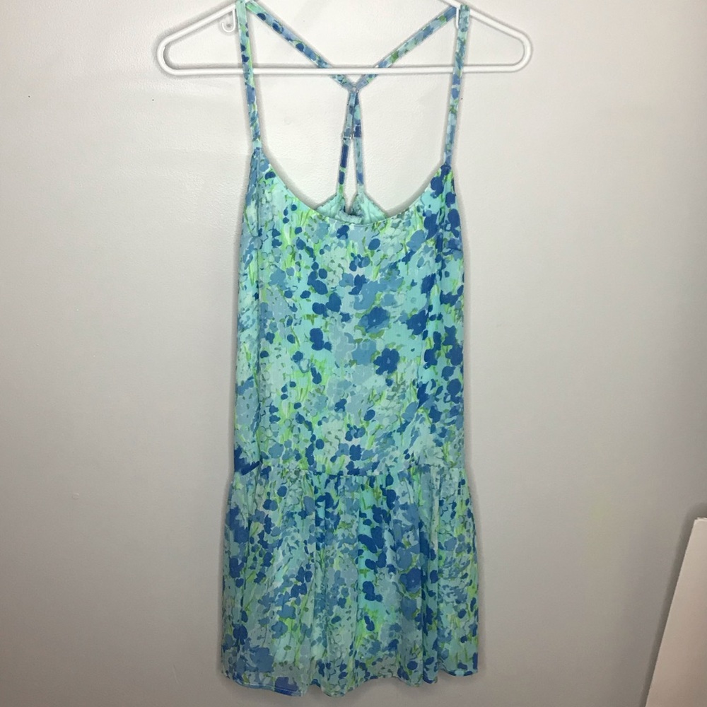 Blue and Green Floral Mini Dress